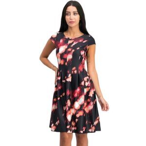 Calvin Klein Cap Sleeve Flare Dress Black and Pink Size 2